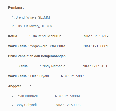 STRUKTUR KEPENGURUSAN XCM 2016-2017